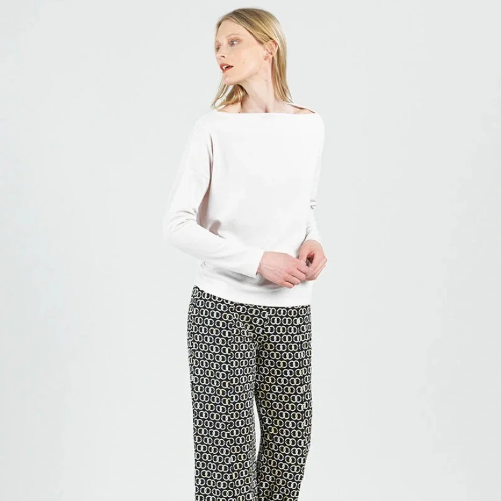 NWT Clara Sunwoo Boat Neck Side Ruched Sweater Top - Bone - Picture 2 of 6